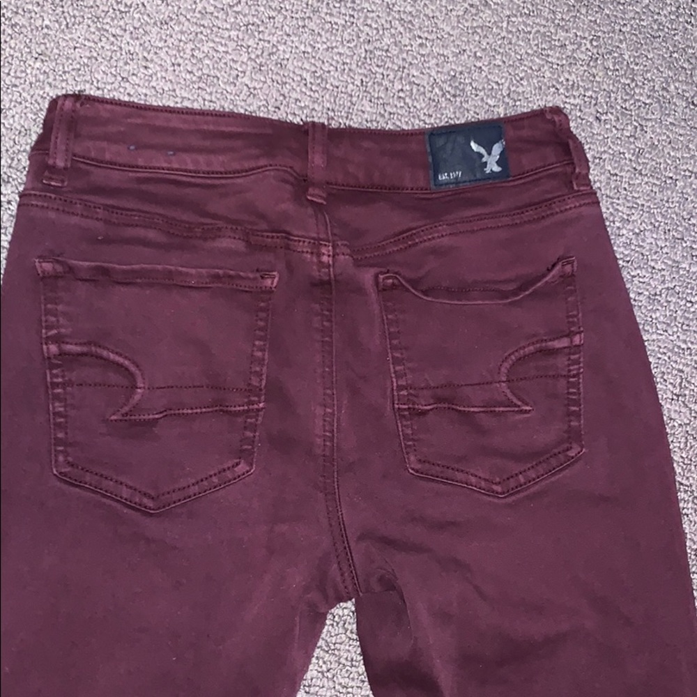maroon jeans from american eagle, hi rise jeggings